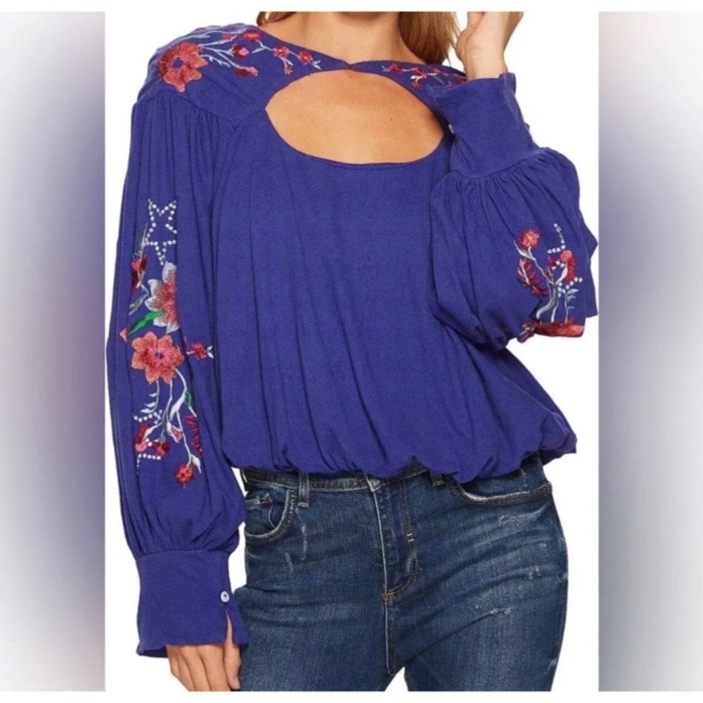 Free People Lita Embroidered Top Size L